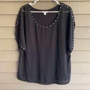 Cache Black Studded Accent Sheer Top M